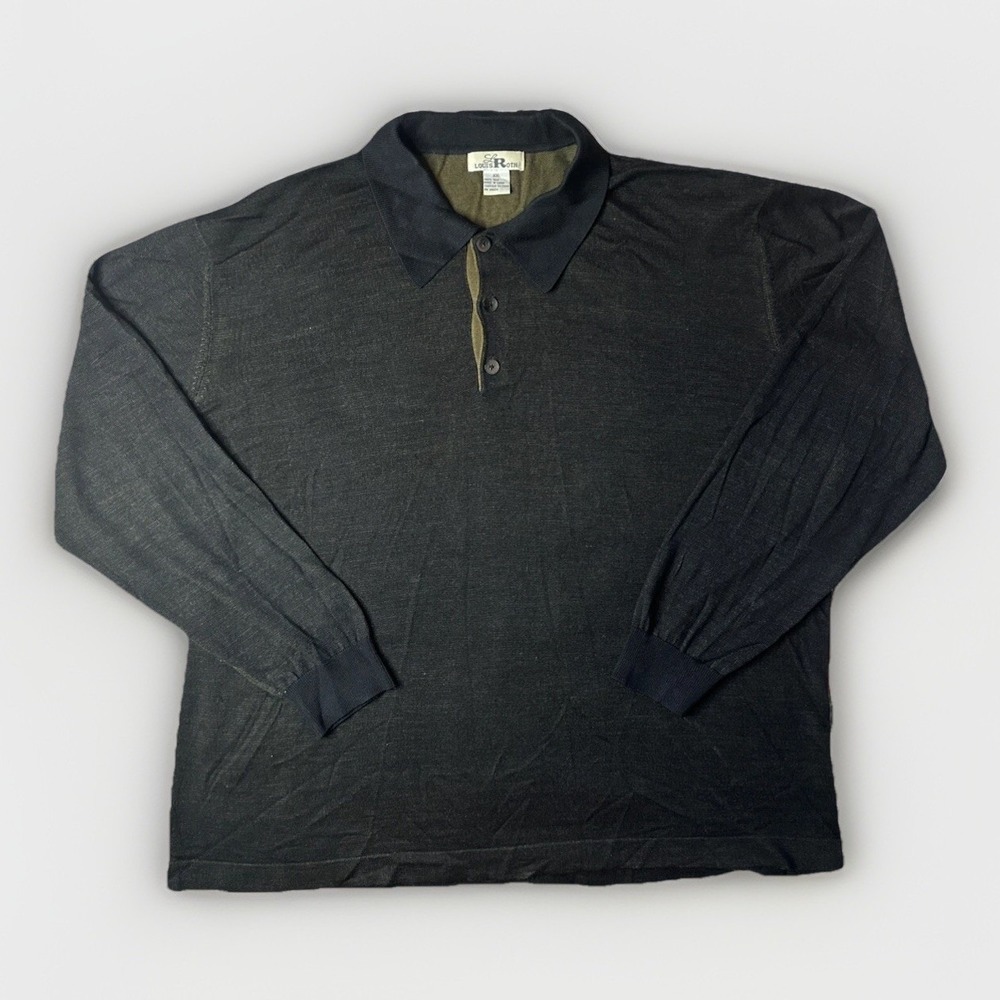 Louis Roth Polo Shirt Mens XXL Dark Green Waffle Knit Long Sleeve 100% Silk
